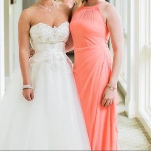 Floor length coral bridesmaid dress